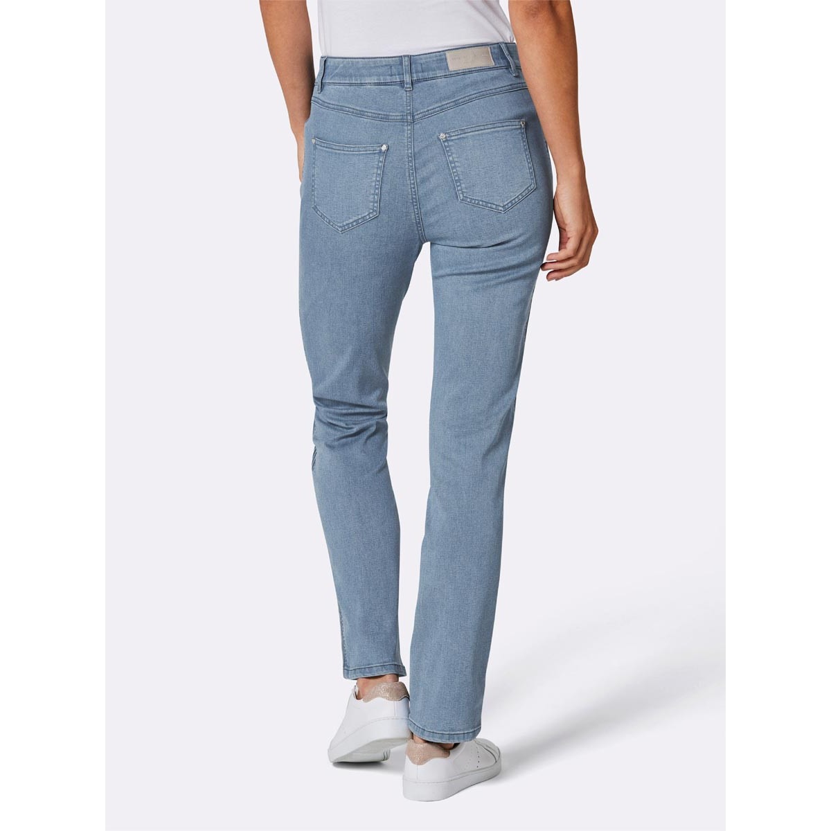 Stretch-Jeans mit seitlichen Biesen blue-bleached