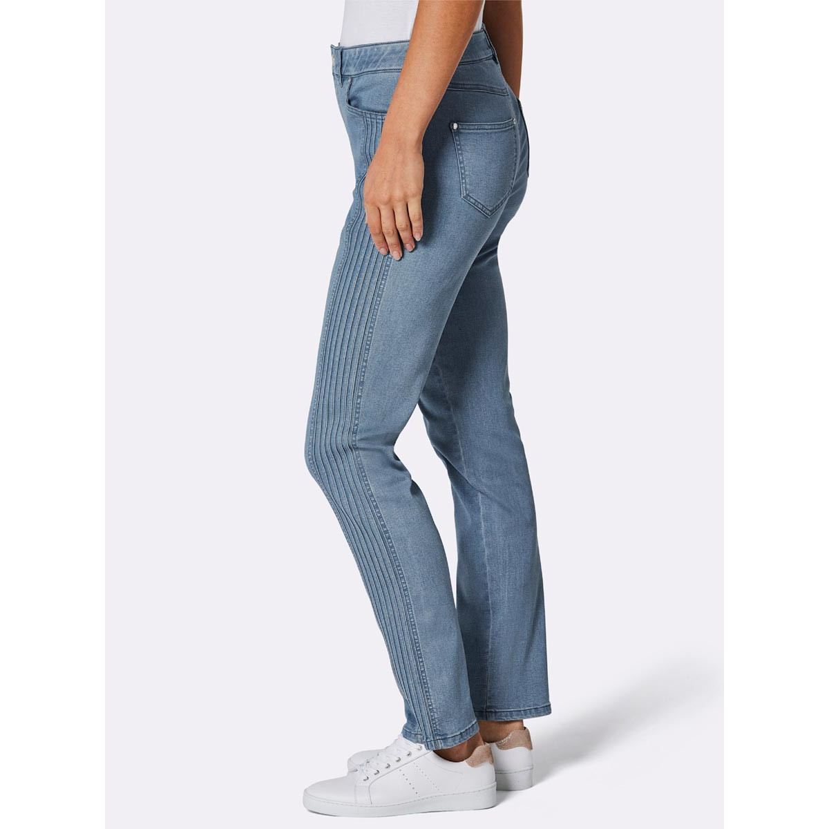 Stretch-Jeans mit seitlichen Biesen blue-bleached