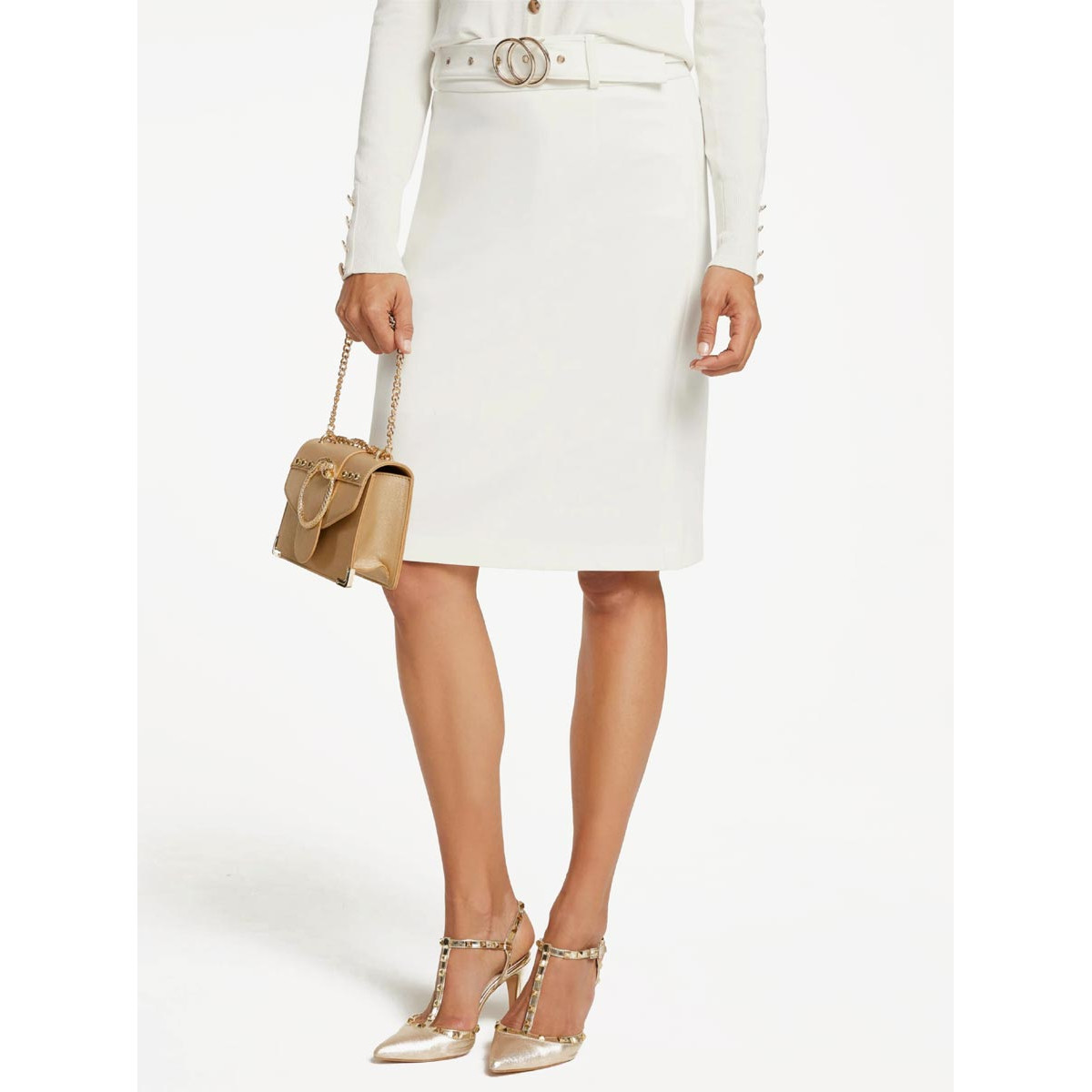Designer-Bauchweg-Rock m. Gürtel offwhite