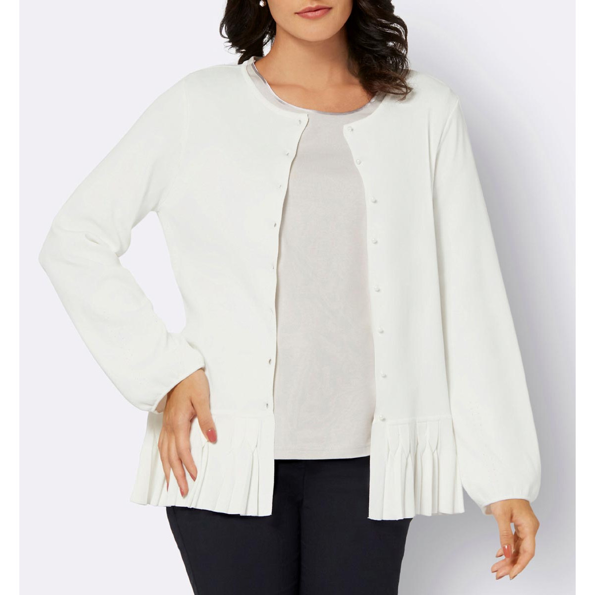 Strickjacke m. Schößchen ecru