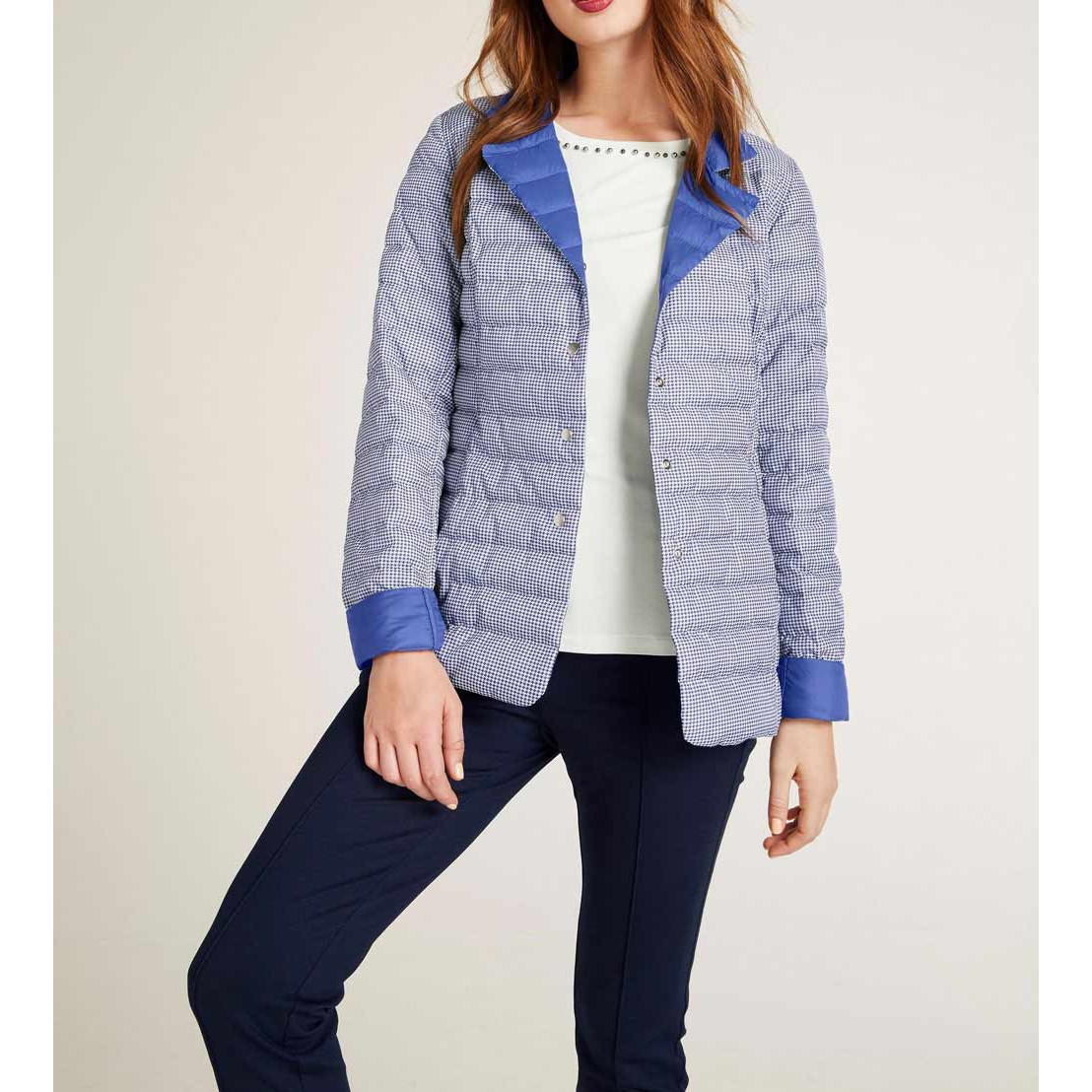 Designer-Wende-Daunenjacke azurblau