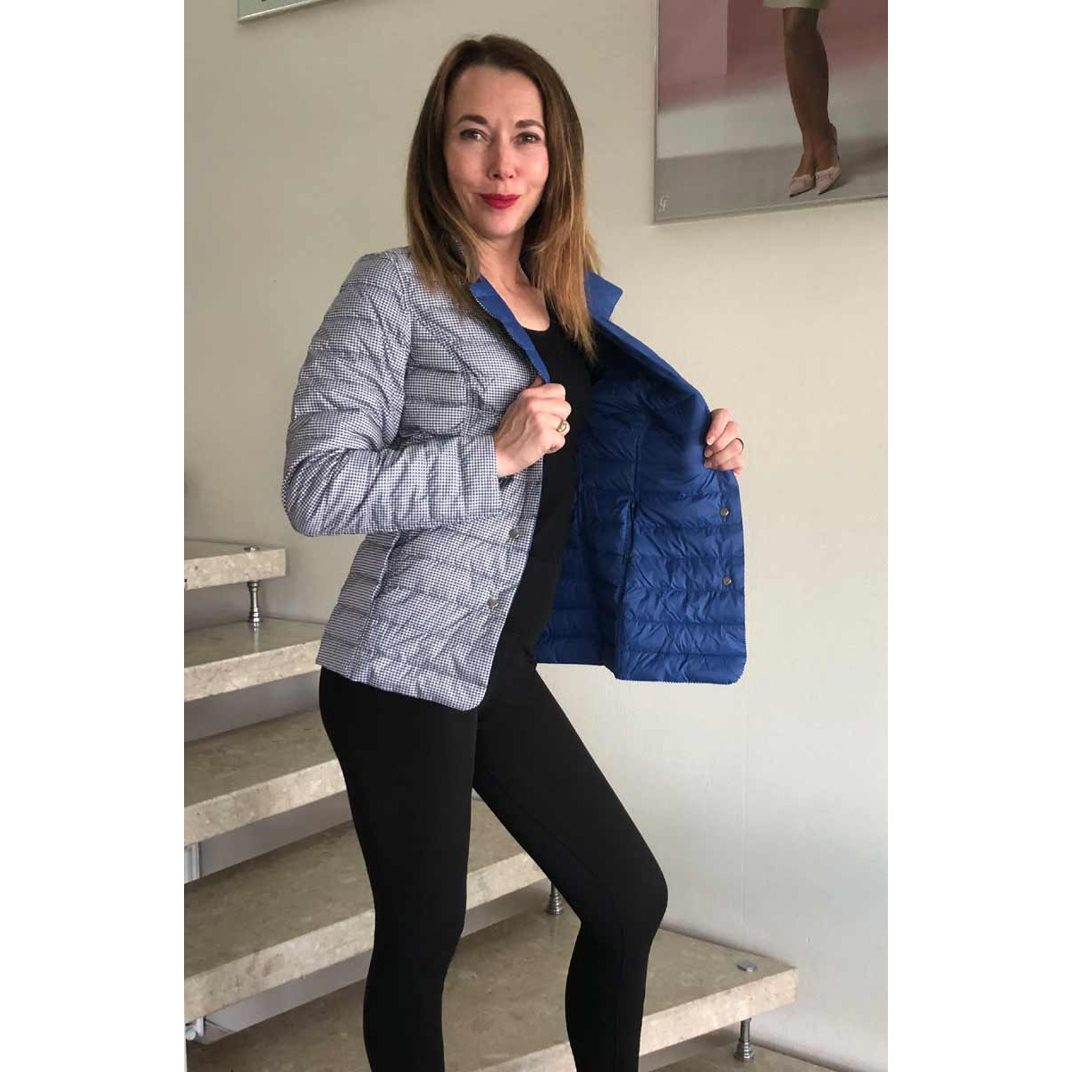 Designer-Wende-Daunenjacke azurblau