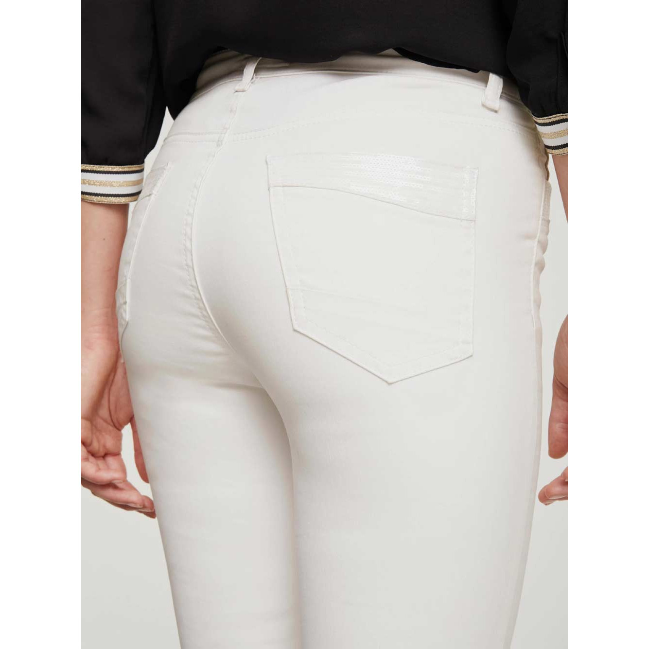 Designer-Jeans m. Pailletten weiß