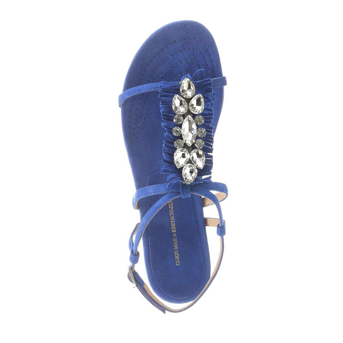Designer-Velourslederdianette m. Strass blau