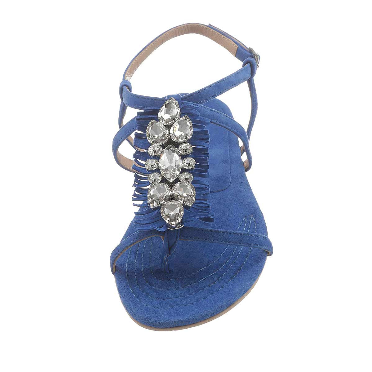 Designer-Velourslederdianette m. Strass blau