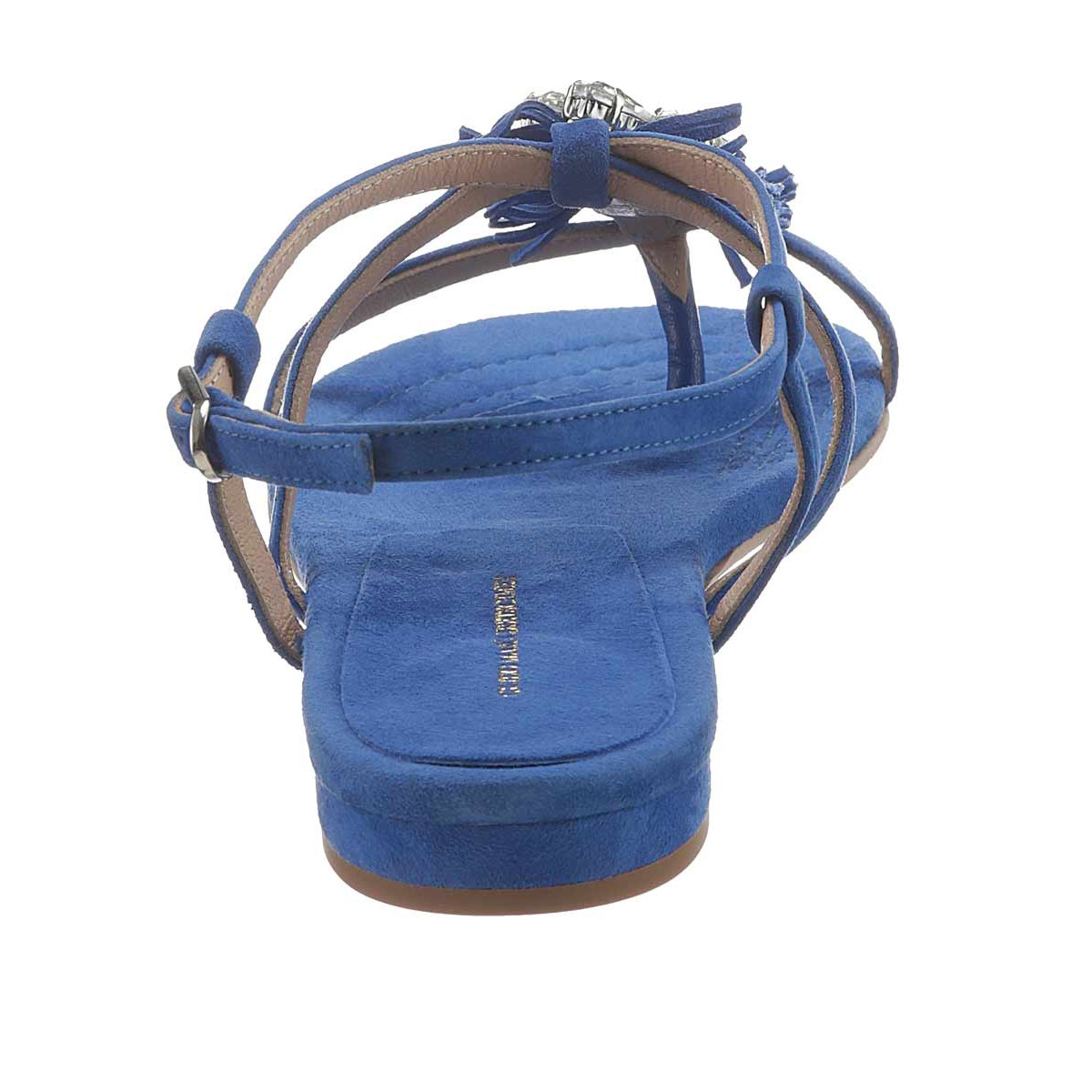 Designer-Velourslederdianette m. Strass blau