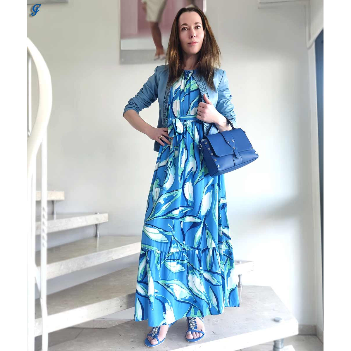Designer-Velourslederdianette m. Strass blau