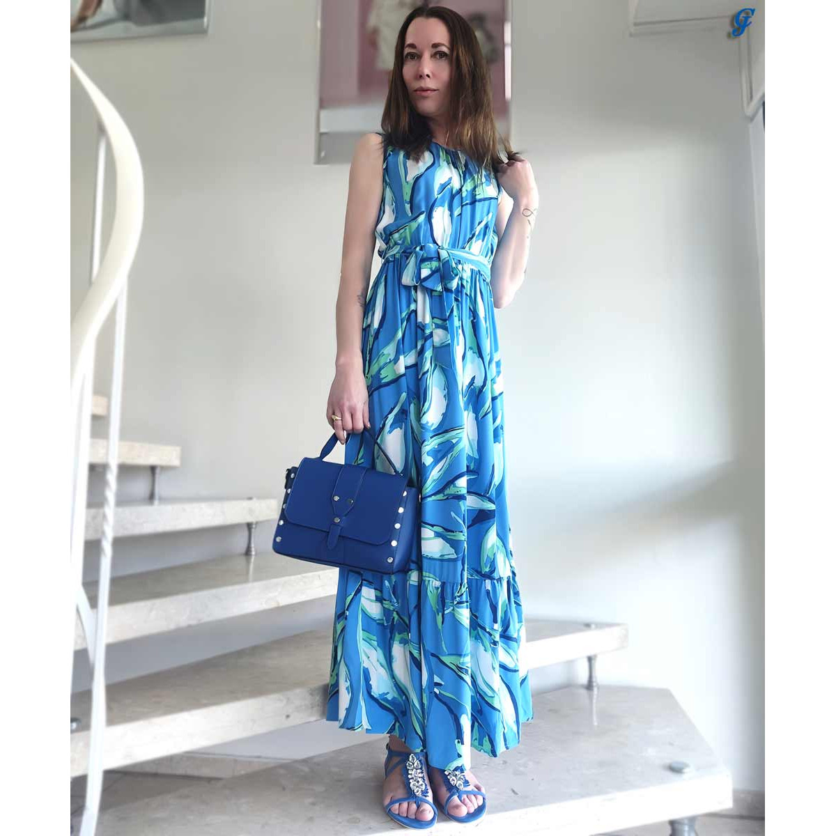 Designer-Velourslederdianette m. Strass blau