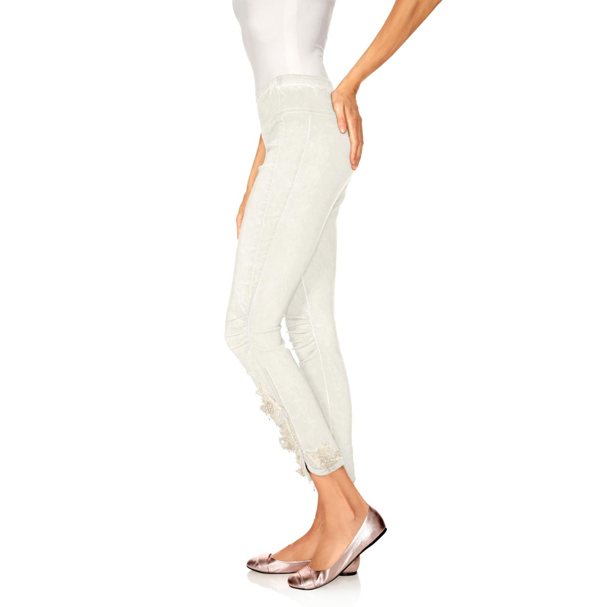 Designer-Skinny-Leggings m. Spitze offwhite