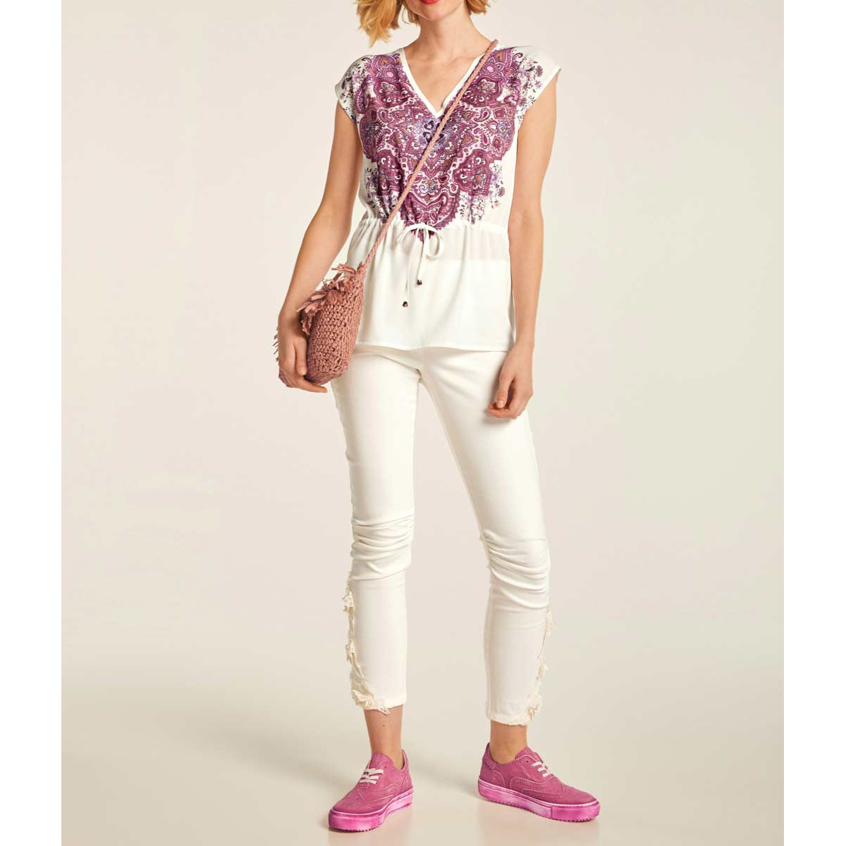 Designer-Skinny-Leggings m. Spitze offwhite