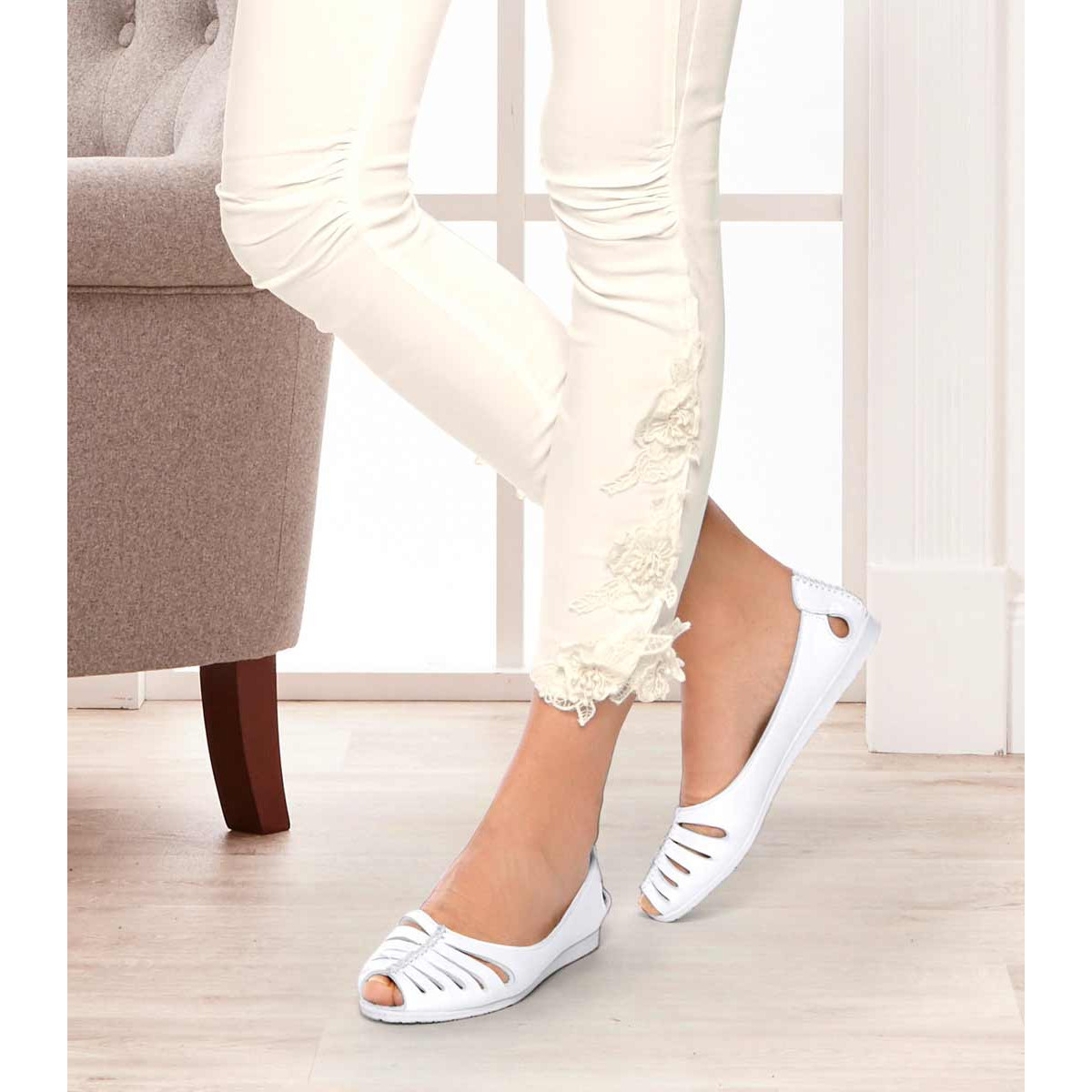 Designer-Skinny-Leggings m. Spitze offwhite
