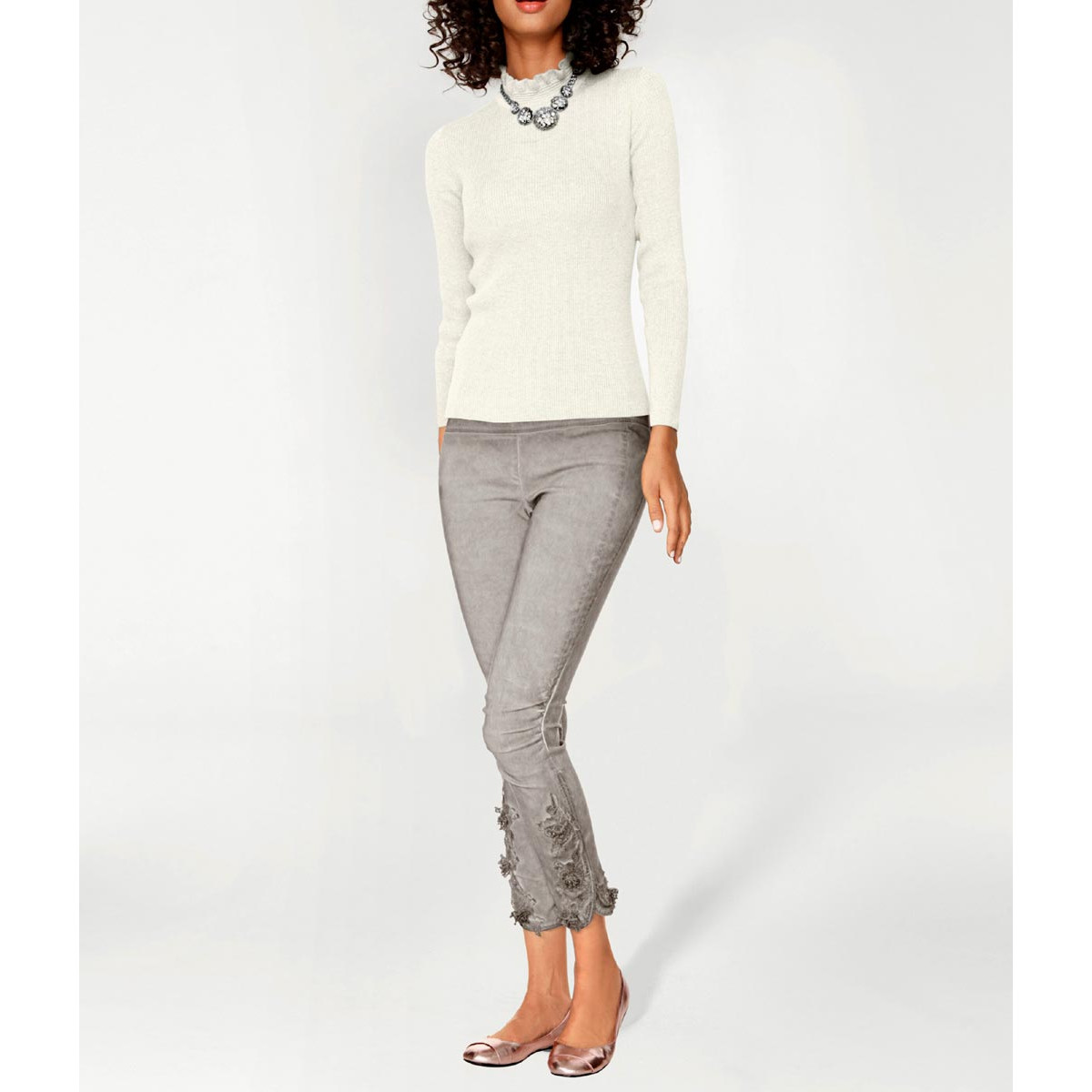Designer-Skinny-Leggings m. Spitze stein