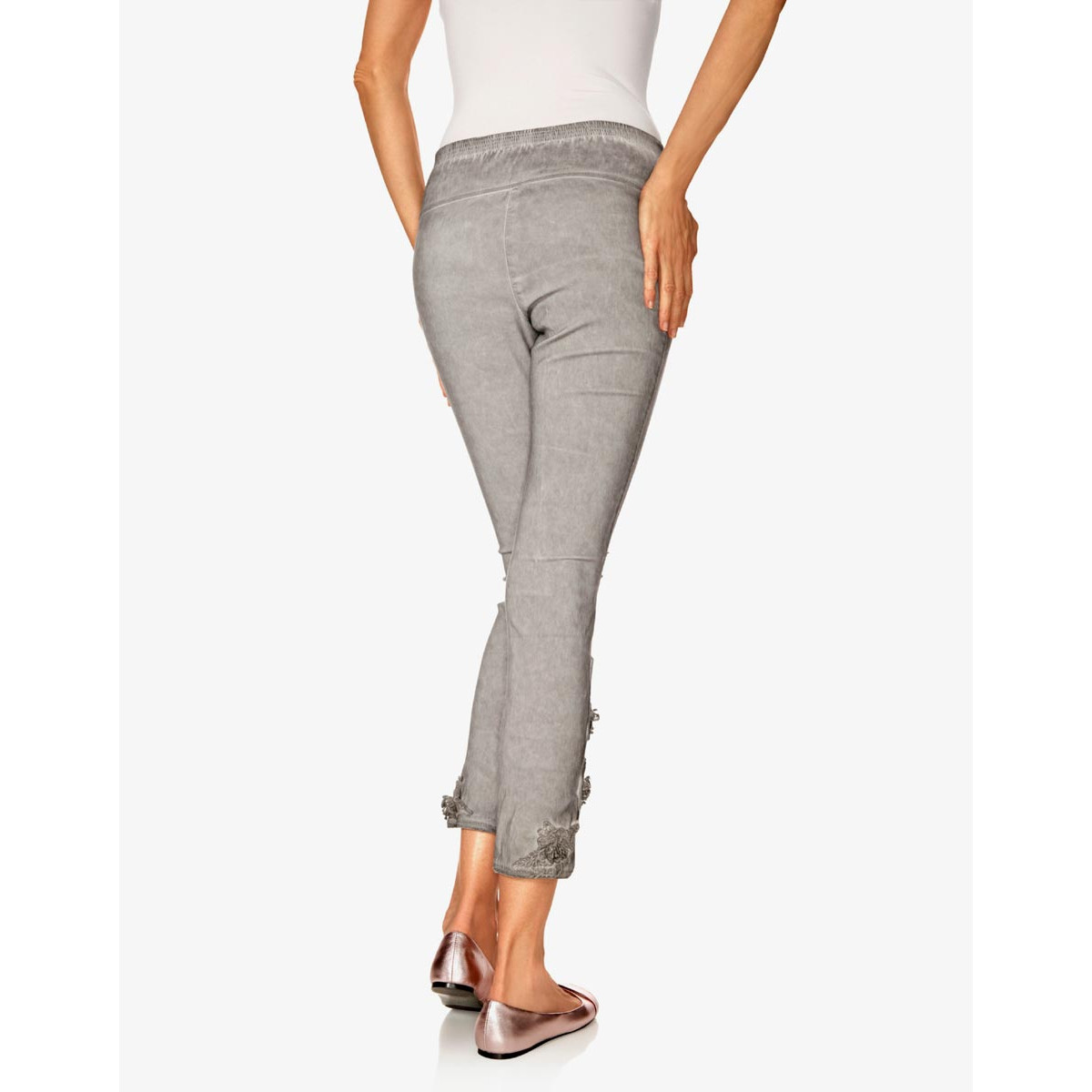Designer-Skinny-Leggings m. Spitze stein