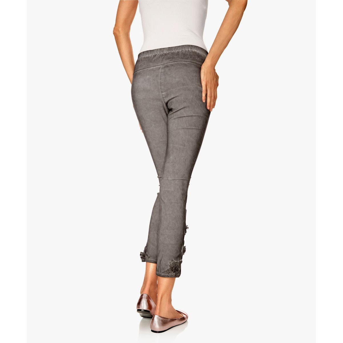 Designer-Skinny-Leggings m. Spitze taupe