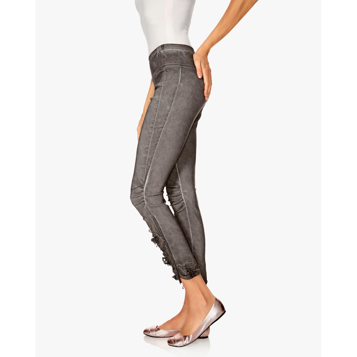 Designer-Skinny-Leggings m. Spitze taupe