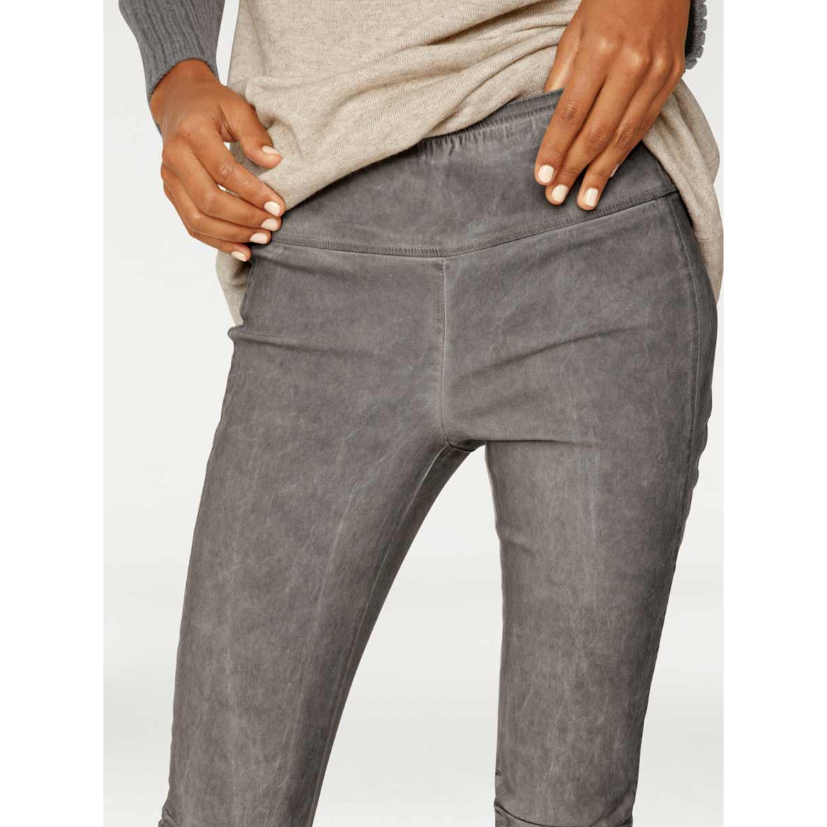 Designer-Skinny-Leggings m. Spitze taupe
