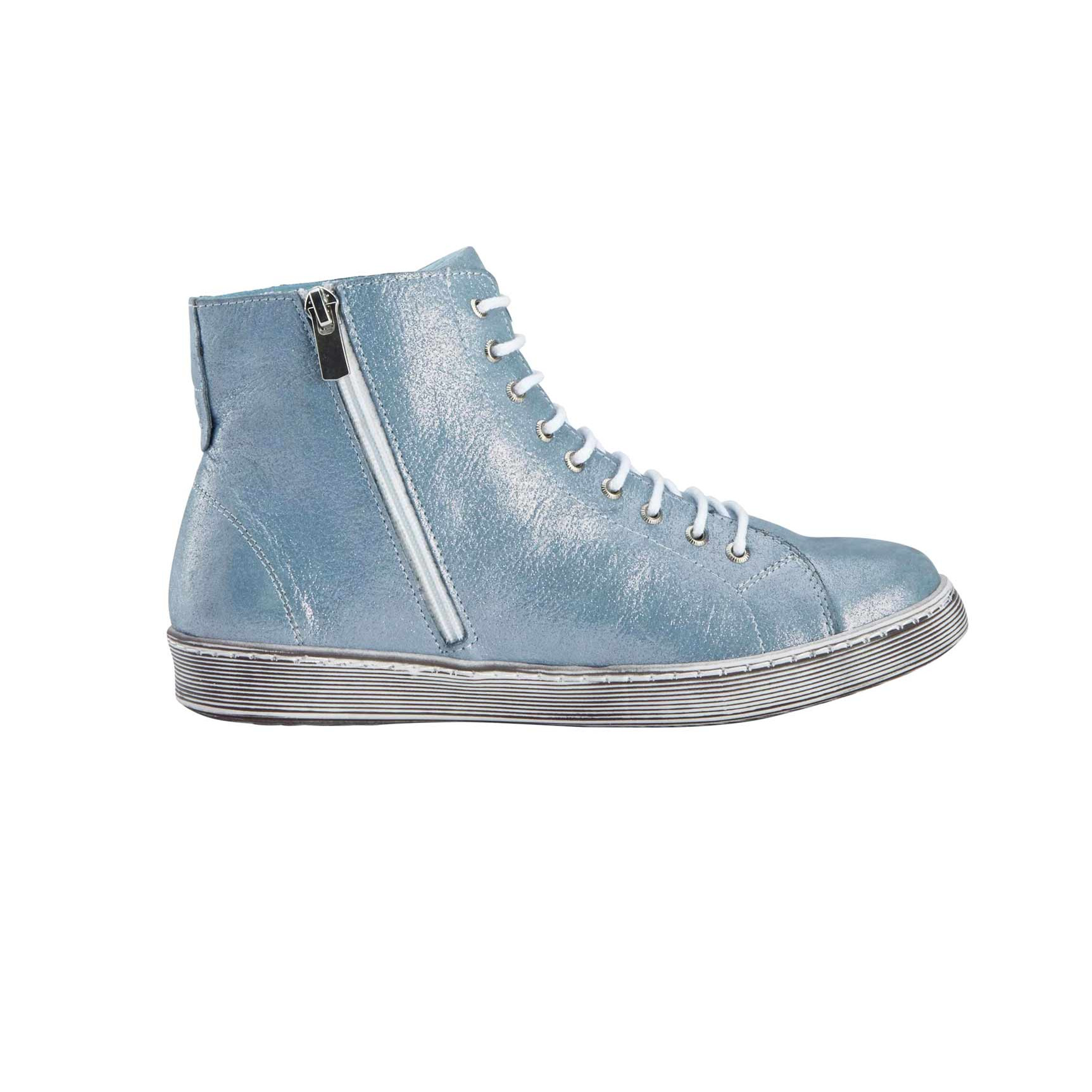 Leder-High-Top-Sneaker hellblau-metallic