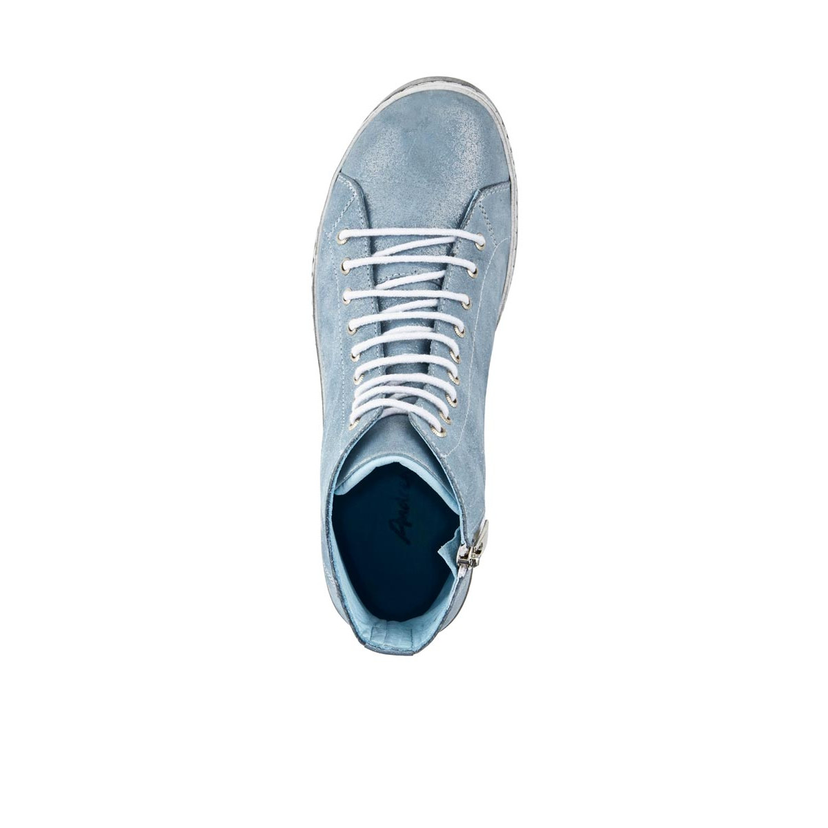Leder-High-Top-Sneaker hellblau-metallic