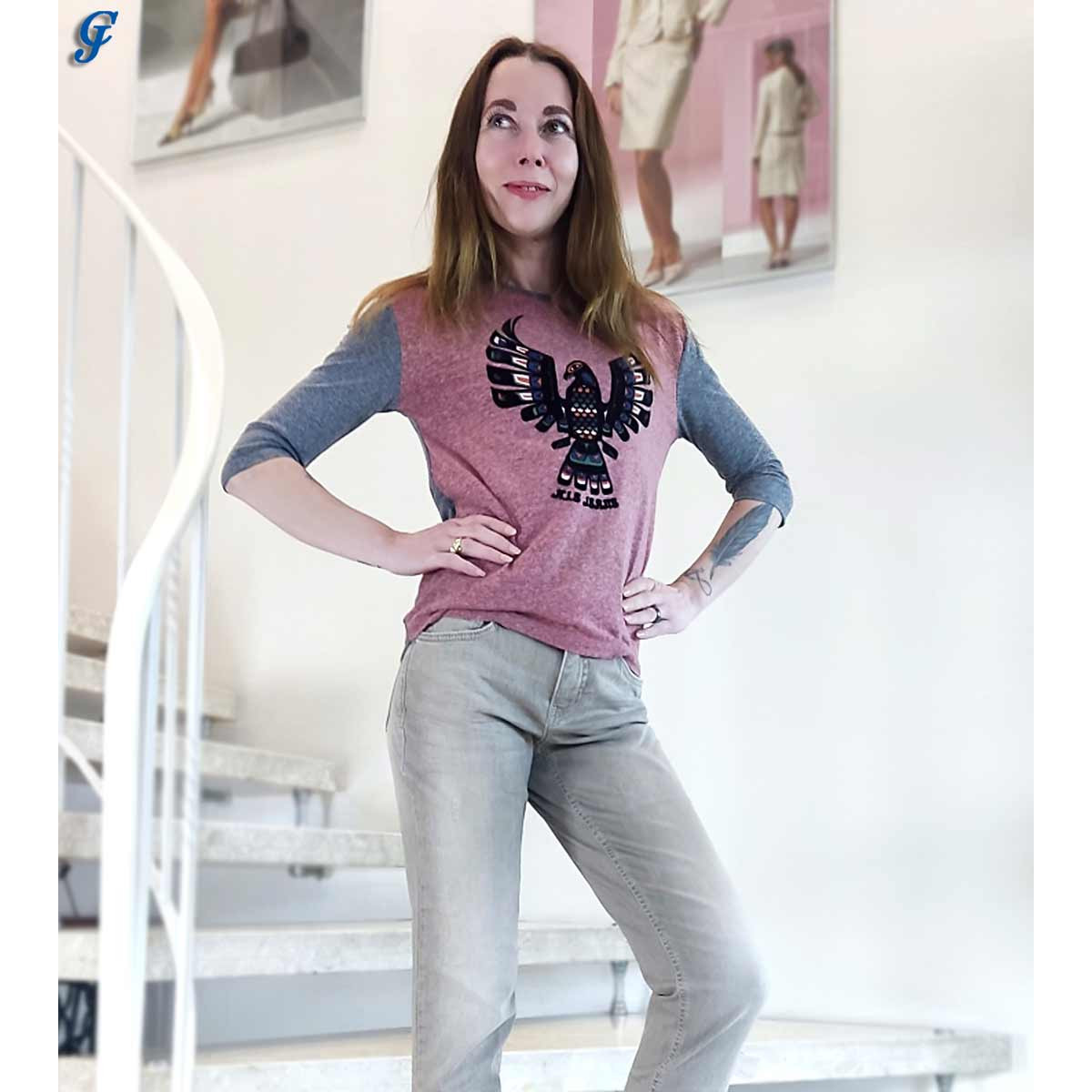 Marken-Shirt grau-rosé-melange