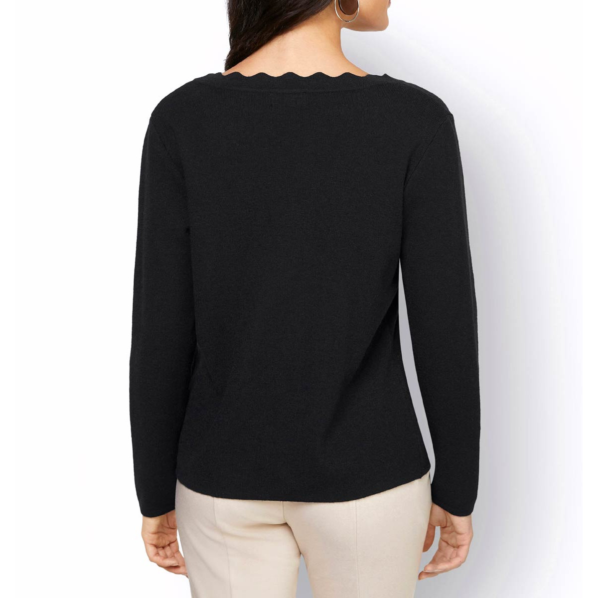 Strickjacke m.Wellenkanten und Schmuckknöpfen schwarz