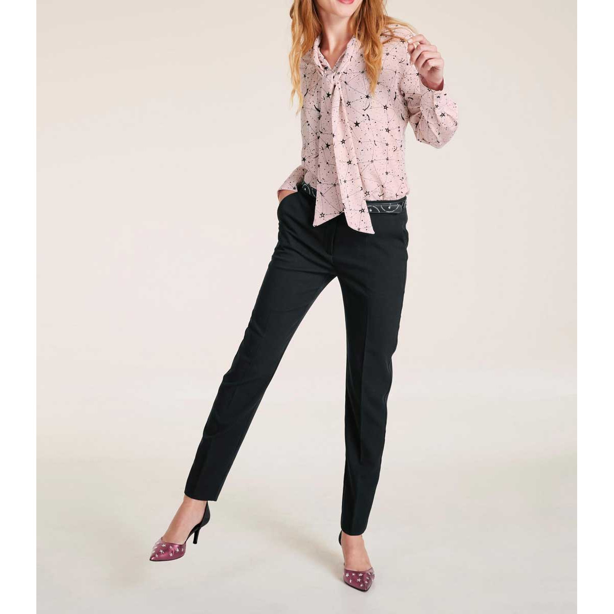 Designer-Druckbluse m. Schluppe rosé
