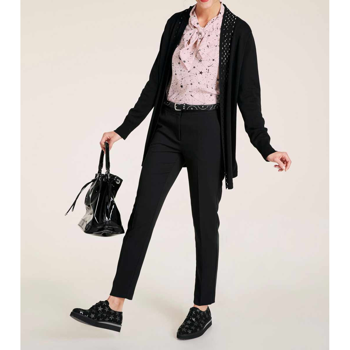 Designer-Druckbluse m. Schluppe rosé