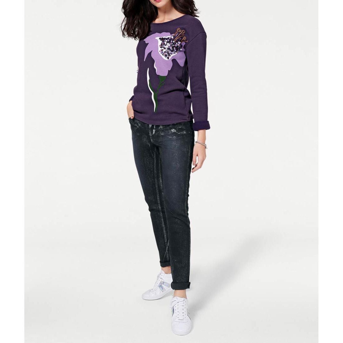 Designer-Sweatshirt m. Pailletten lila