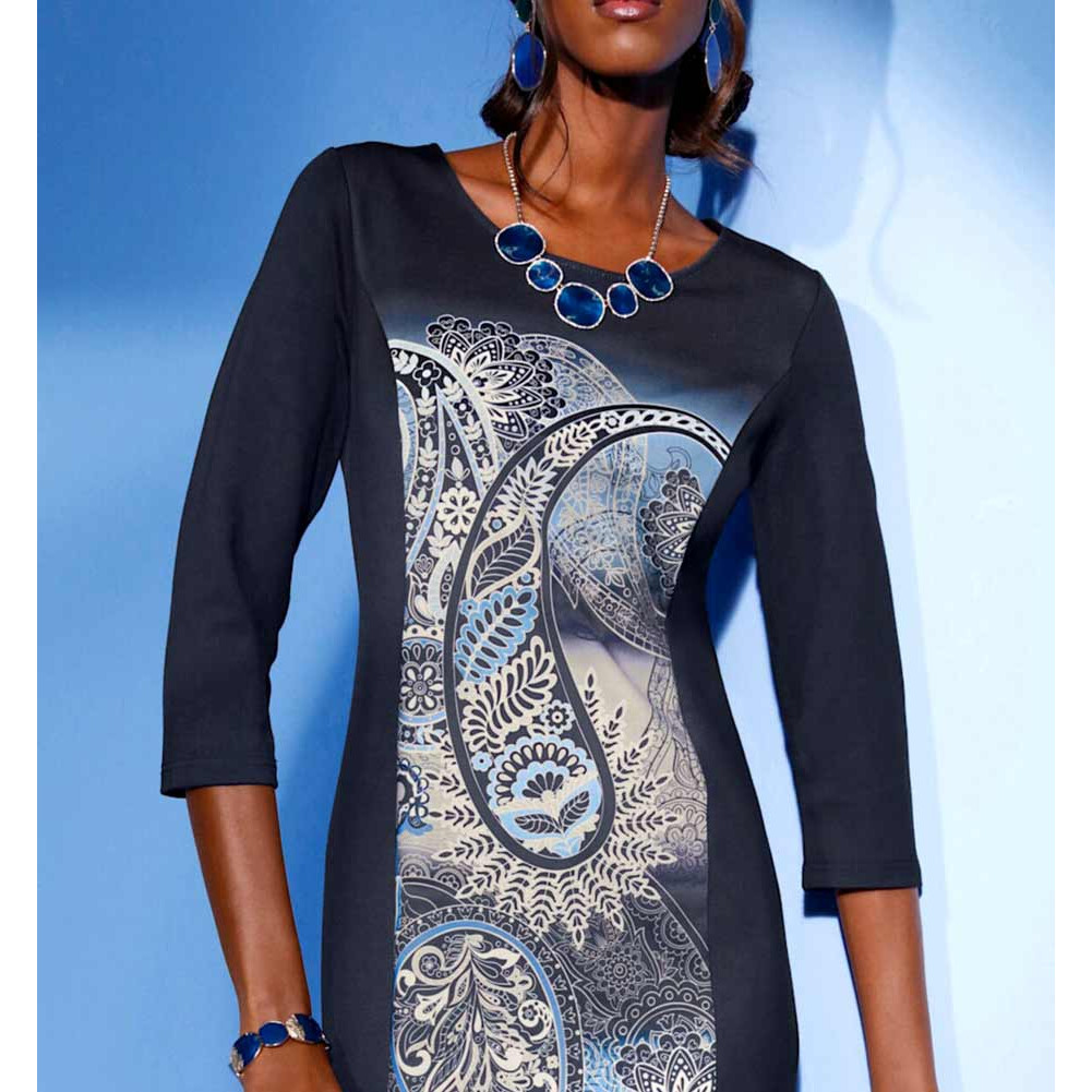 Jerseykleid marine-eisblau-bedruckt