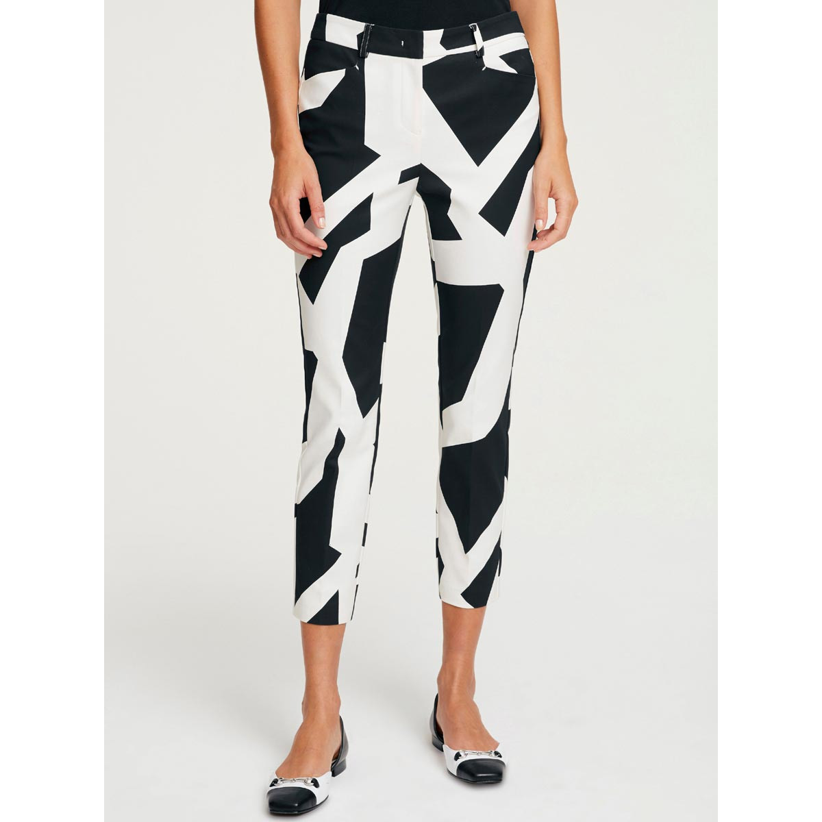 Designer-7/8-Stretch-Druckhose schwarz-ecru