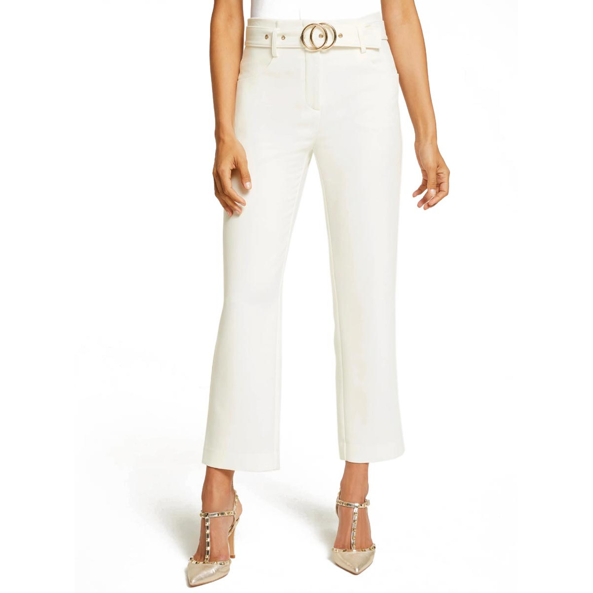 Designer-Stretchhose m. Gürtel offwhite