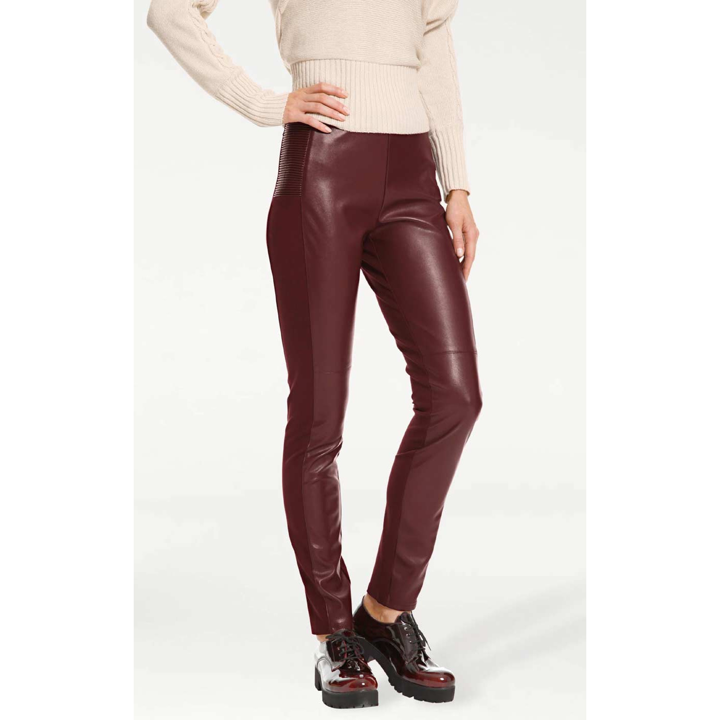 Designer-Lederimitat-Stretchhose bordeaux