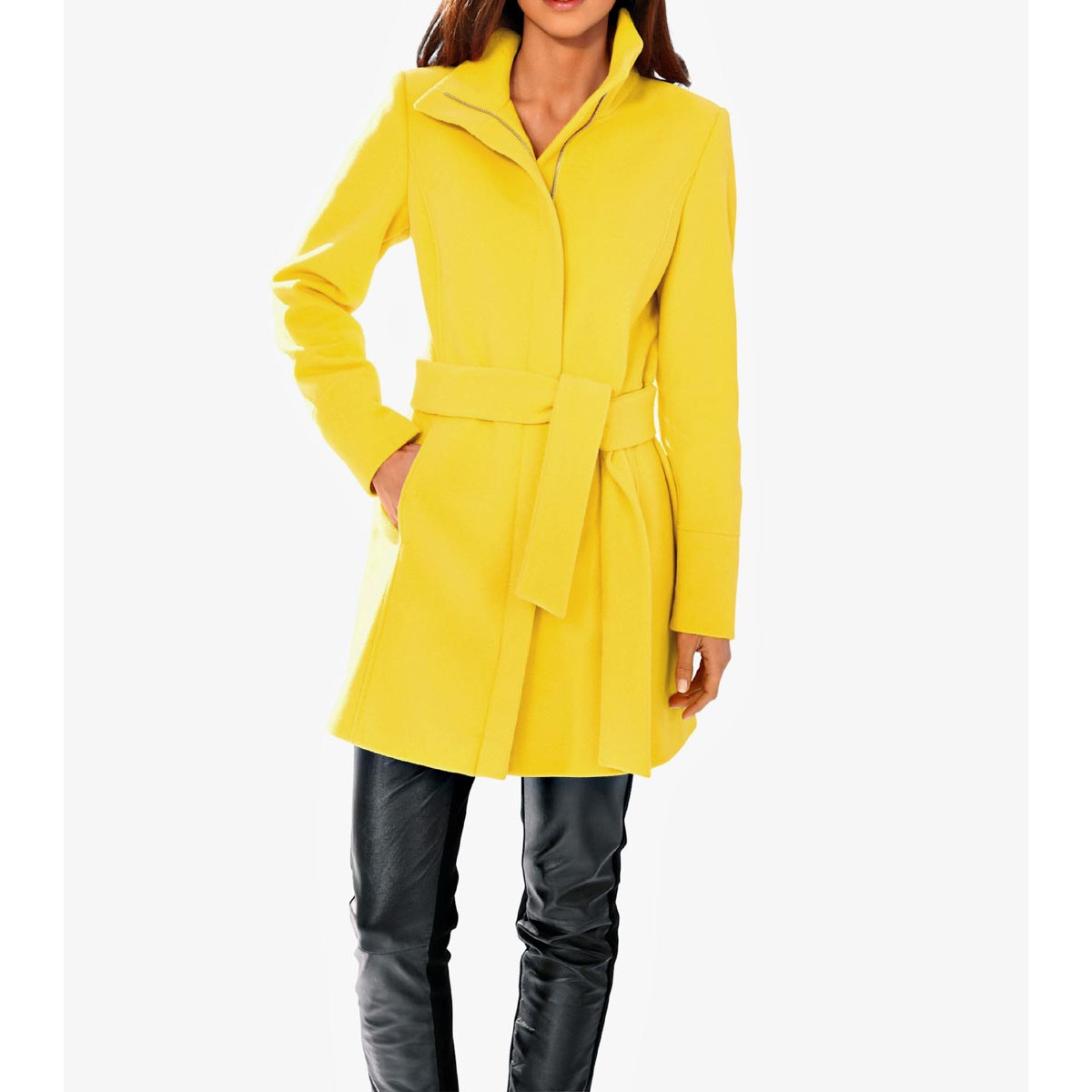 Designer-Wolljacke m. Gürtel gelb