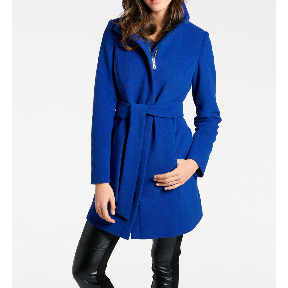 Designer-Wolljacke m. Gürtel royalblau