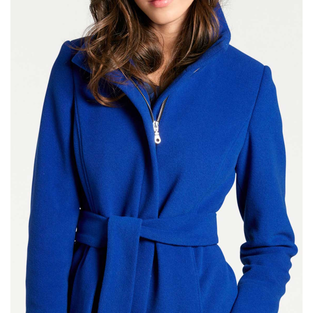 Designer-Wolljacke m. Gürtel royalblau