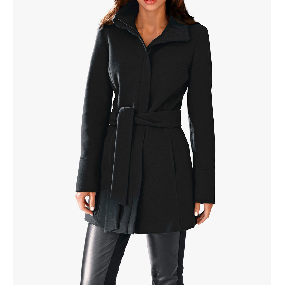 Designer-Wolljacke m. Gürtel schwarz