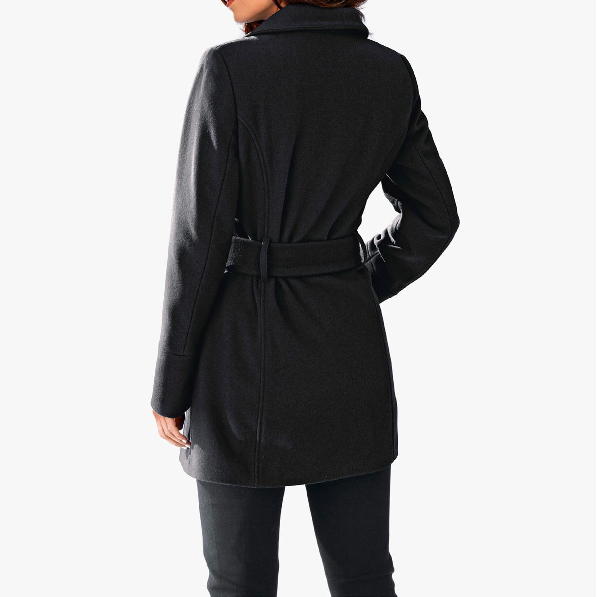 Designer-Wolljacke m. Gürtel schwarz