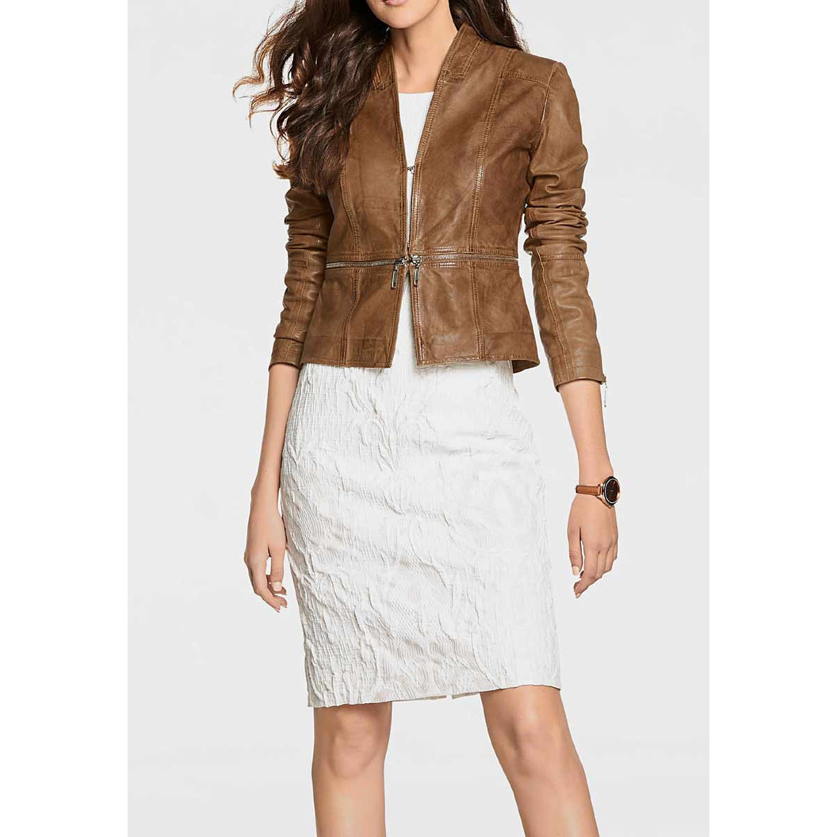 Designer-Lamm-Nappalederjacke cognac