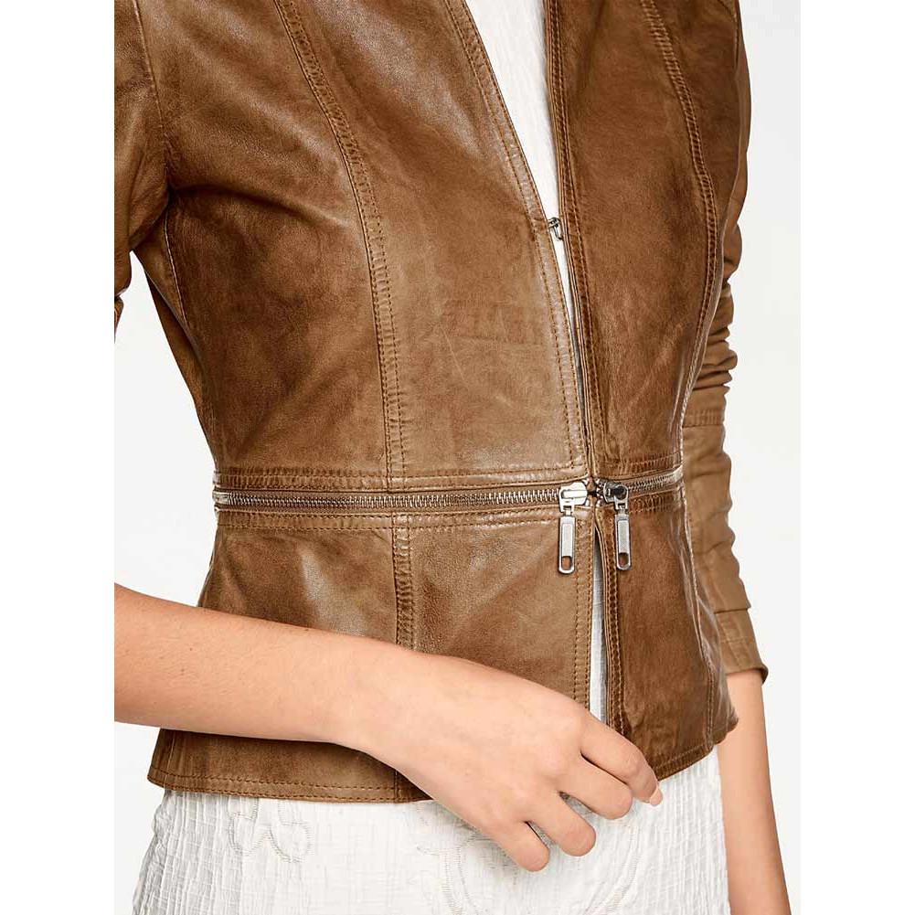 Designer-Lamm-Nappalederjacke cognac