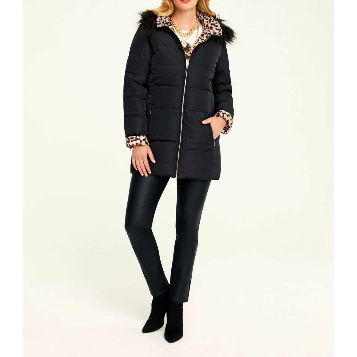 Designer-Wende-Daunenjacke Leo-schwarz