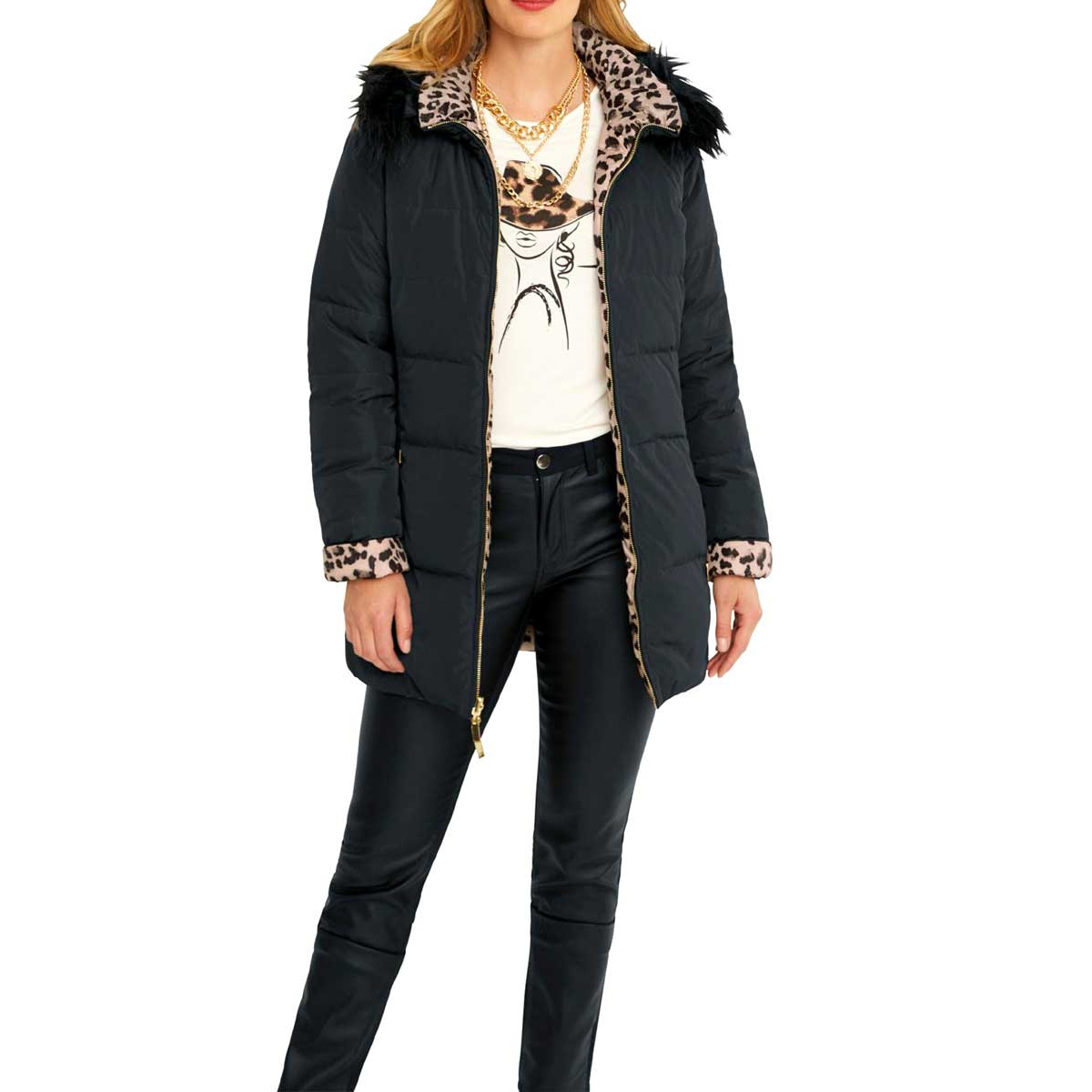Designer-Wende-Daunenjacke Leo-schwarz