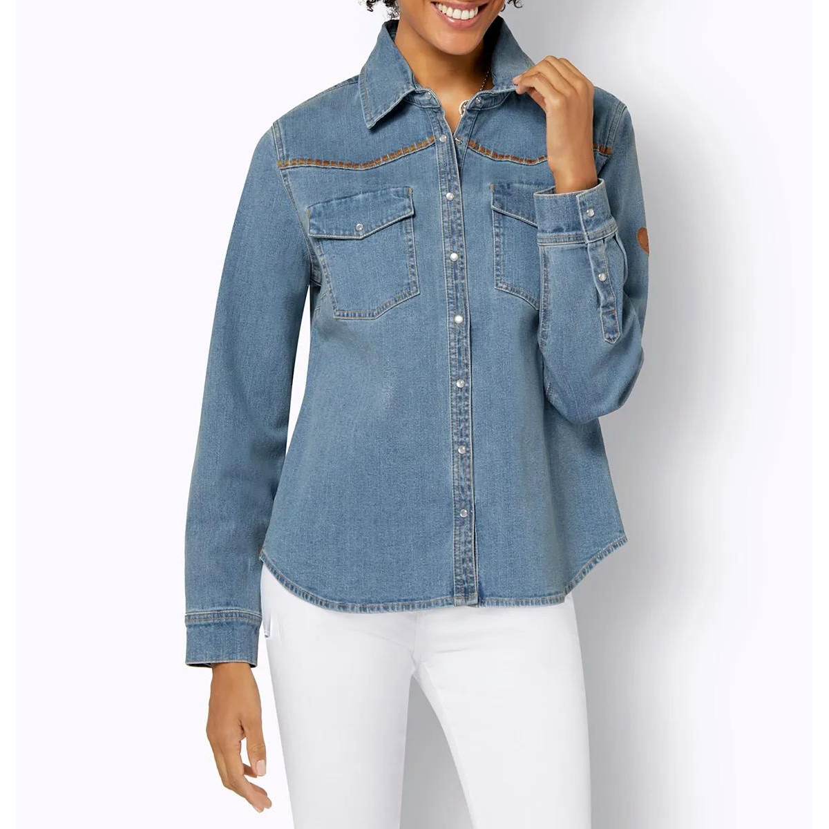Jeansbluse m. Ziernähten blue-bleached