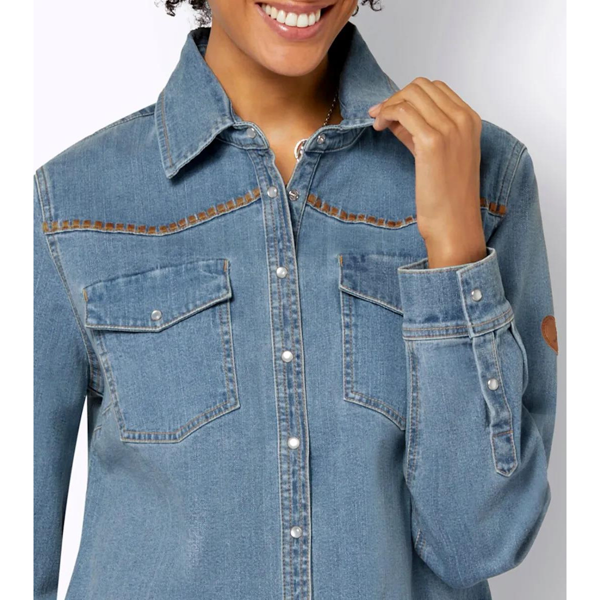 Jeansbluse m. Ziernähten blue-bleached