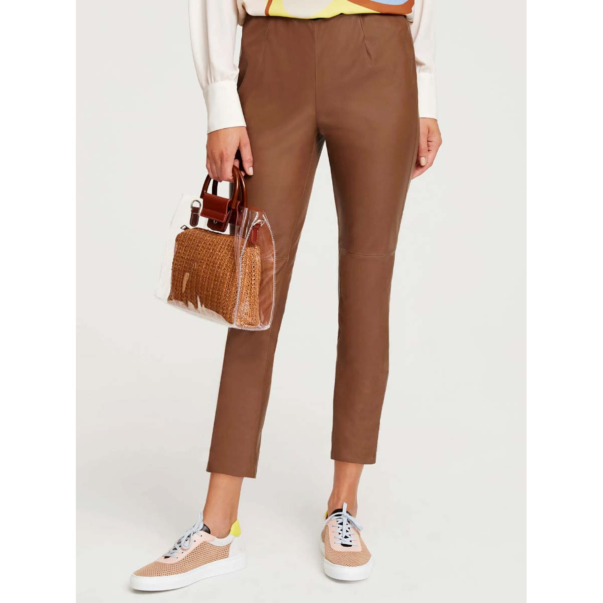 Designer-Lammnappaleder-Leggings cognac