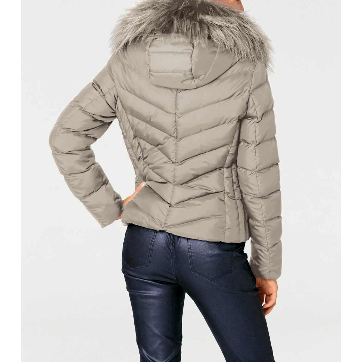 Designer-Steppjacke m. Webpelz taupe