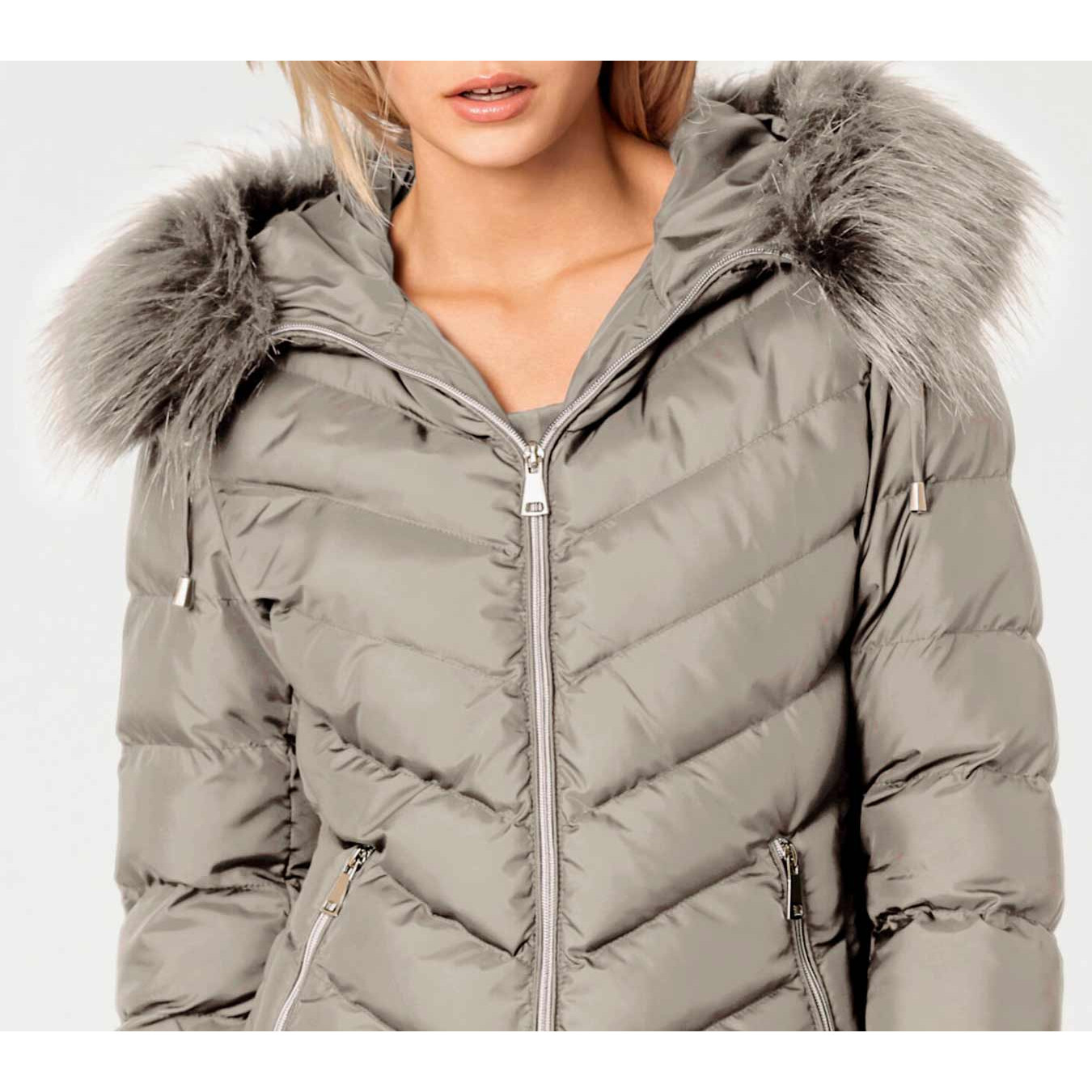 Designer-Steppjacke m. Webpelz taupe