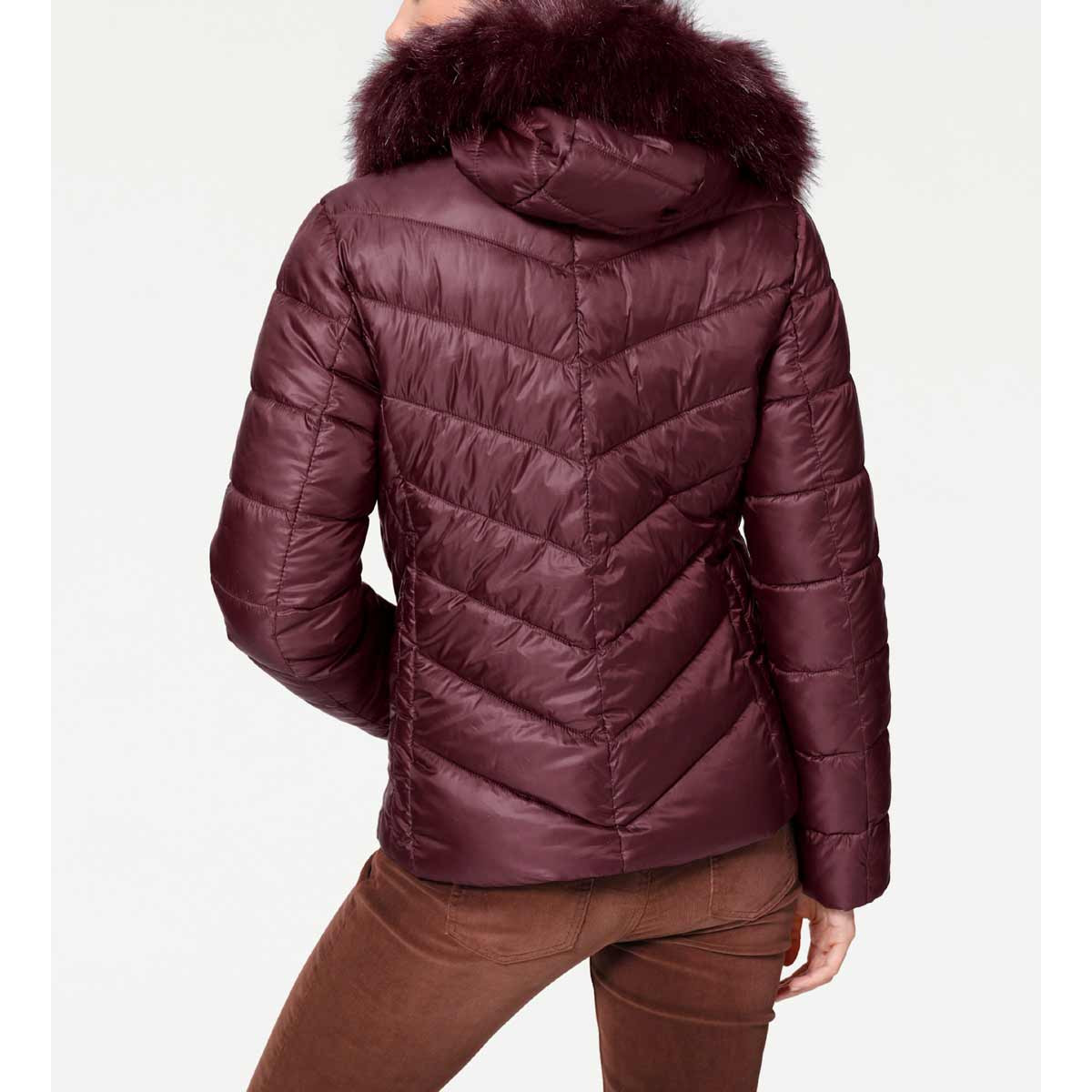 Designer-Steppjacke m. Webpelz bordeaux