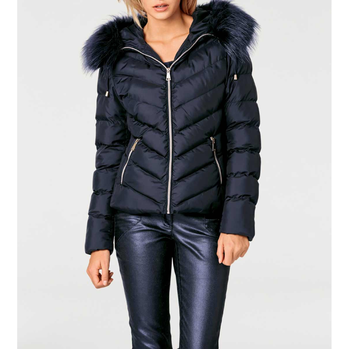 Designer-Steppjacke m. Webpelz marine