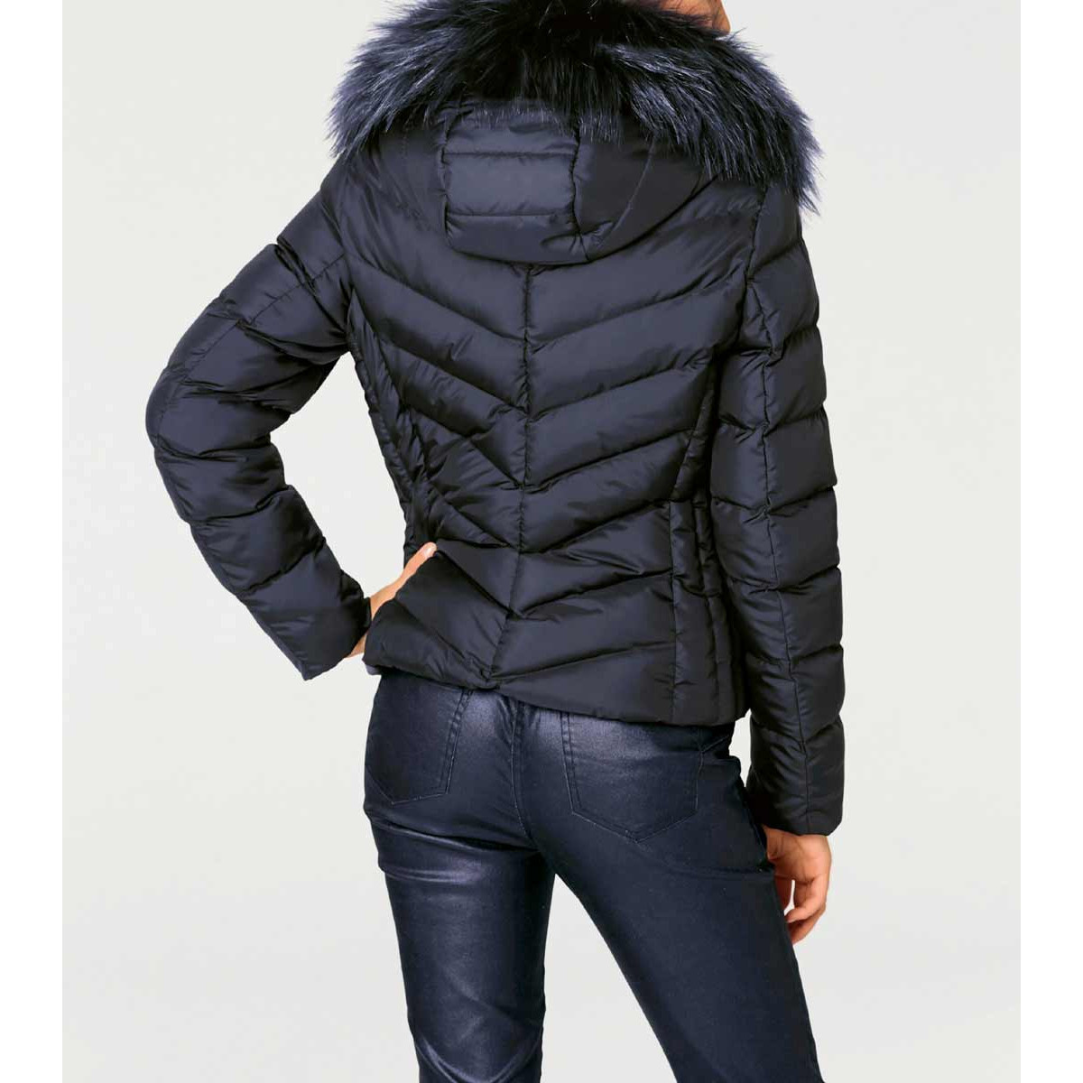 Designer-Steppjacke m. Webpelz marine
