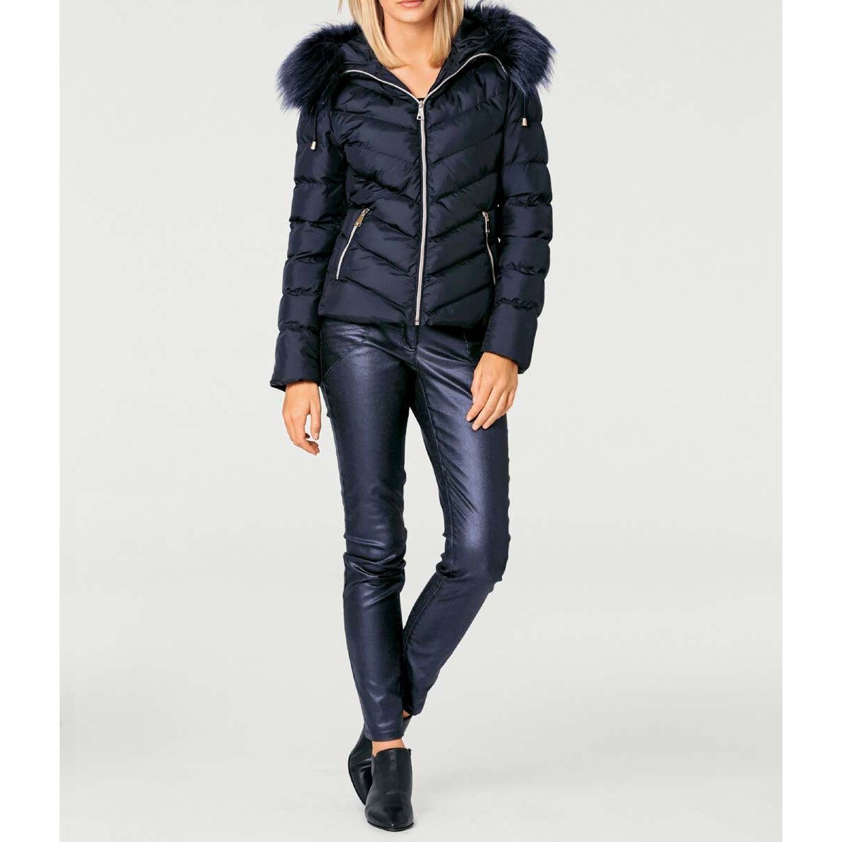 Designer-Steppjacke m. Webpelz marine