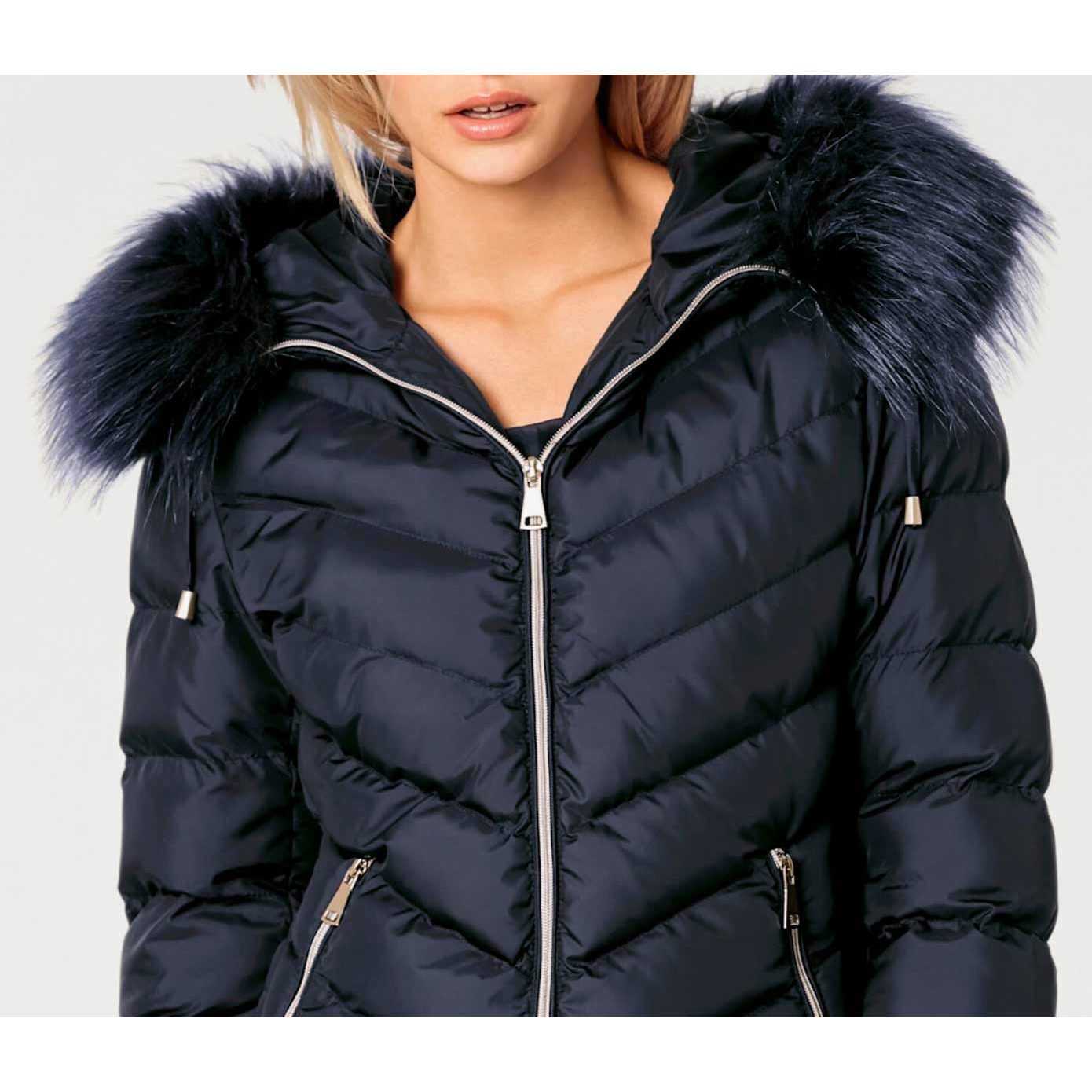 Designer-Steppjacke m. Webpelz marine